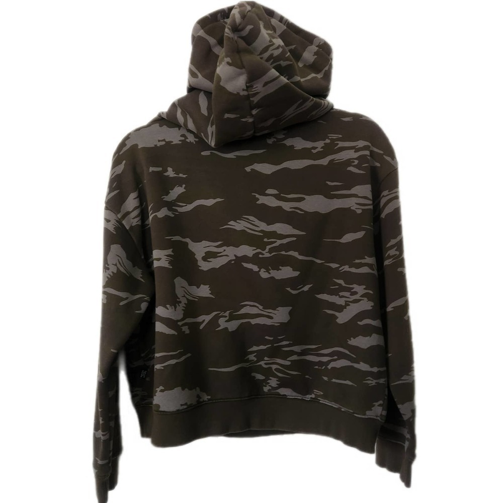 PUMA Cropped Hoodie Camo Womens XS Sweatshirt Relaxed Fit Green Hooded - Picture 3 of 7
